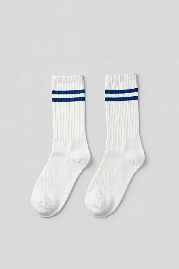Men's Unisex Striped Patterned Long College Tennis Socks Blue