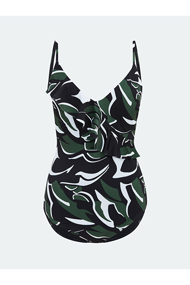 Texx Store Quality Ruffle Detailed Patterned Women's Swimsuit