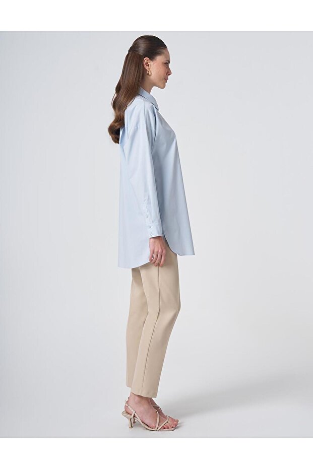 Shirt Collar Basic Poplin Tunic Ice Blue - 6