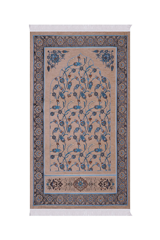 Beige Tile Tulip Pattern Special Woven Prayer Rug