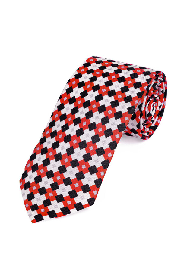 Red Patterned Silk Tie Set - 3