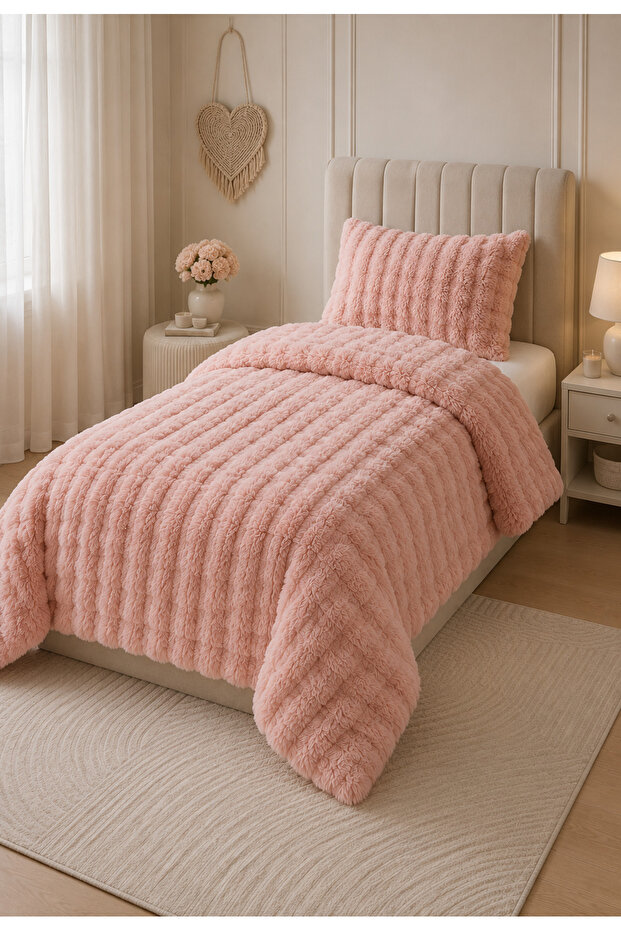 Loria Single Plush Bedspread 160X220Cm - Wellsoft Soft Textured Powder