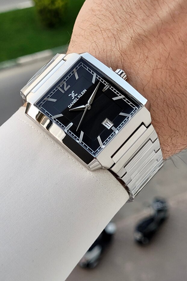 Men's Wristwatch with Black Dial and Gray Strap, Same as Pictured