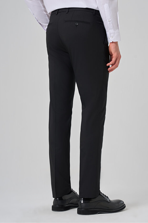 Men's Black Wool Basic Plain Dynamic Fit Trousers - 5
