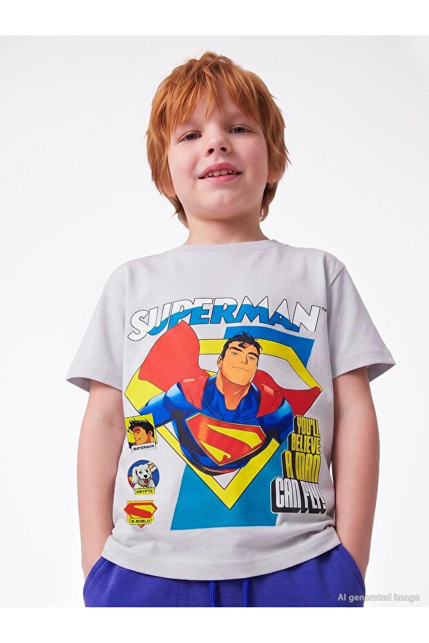 Superman Can Fly Printed T-Shirt for Ages 2-5 - Gray
