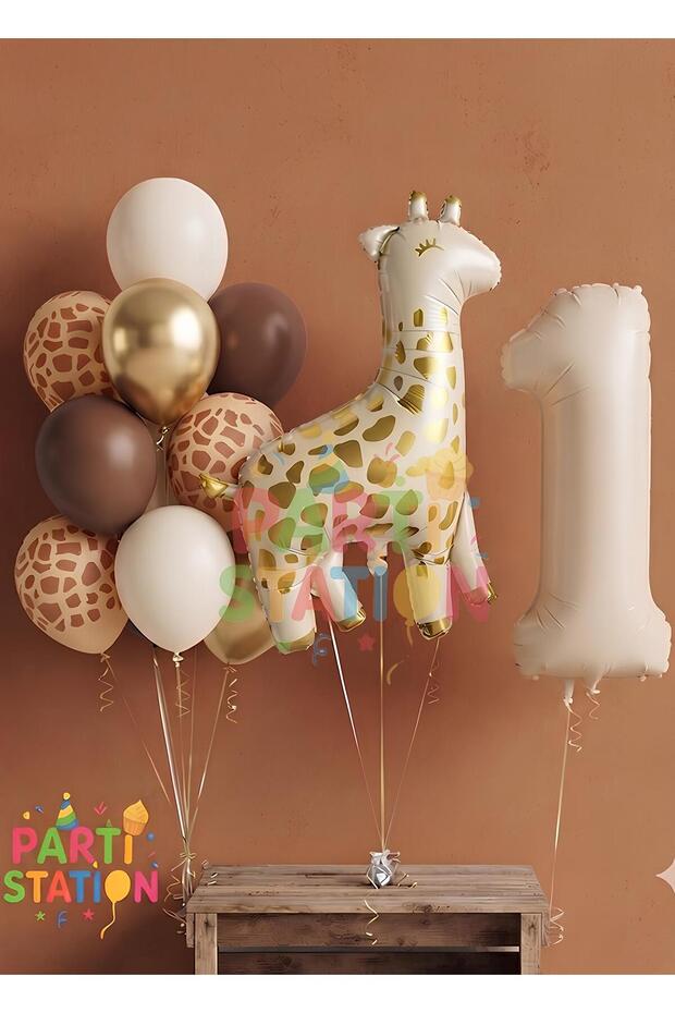 Giraffe 1 Year Old Balloon Foil Set Concept Birthday Set Age Balloon Set