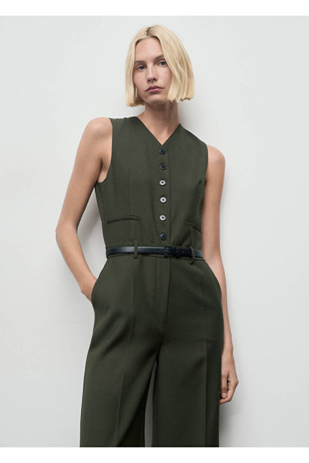 Suit-Style Jumpsuit with Belt