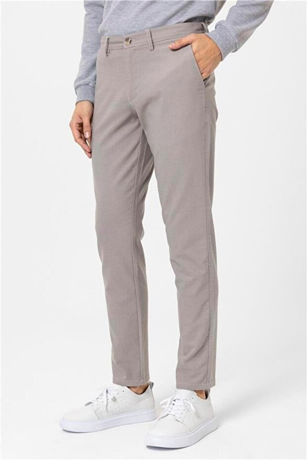 Bej Slim Armürlü Pantolon - 3