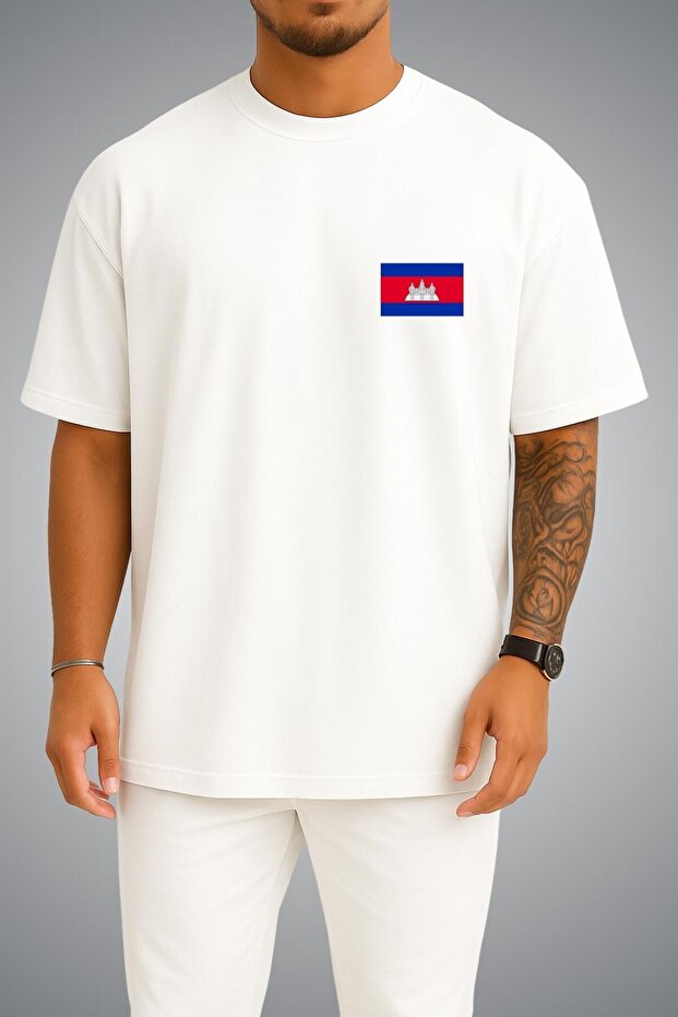 Oversize Cambodia Flag Pocket Printed Unisex T-Shirt