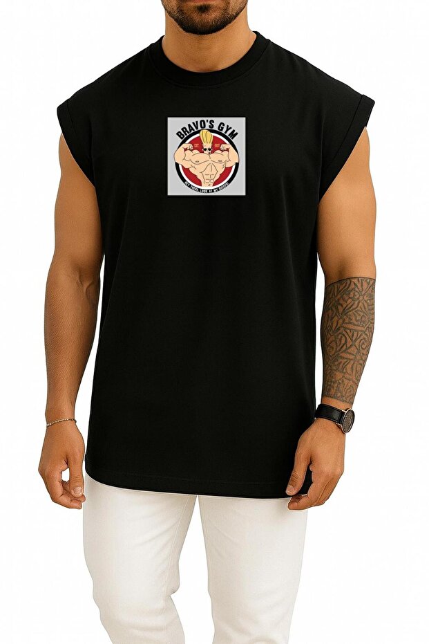 Oversized Johnny Bravo Gym Hall Chest Printed Tank Top