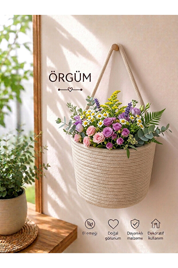 Basket Decorative Multi-Purpose Organizer Flower Organizer 15X15 cm Plant and Vine Holder Not Included