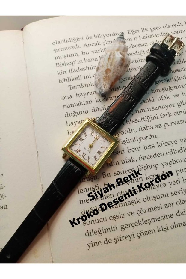 Minimal White Dial, Black Color Strap, Gold Color Case - Women's Wristwatch, White Color Dial