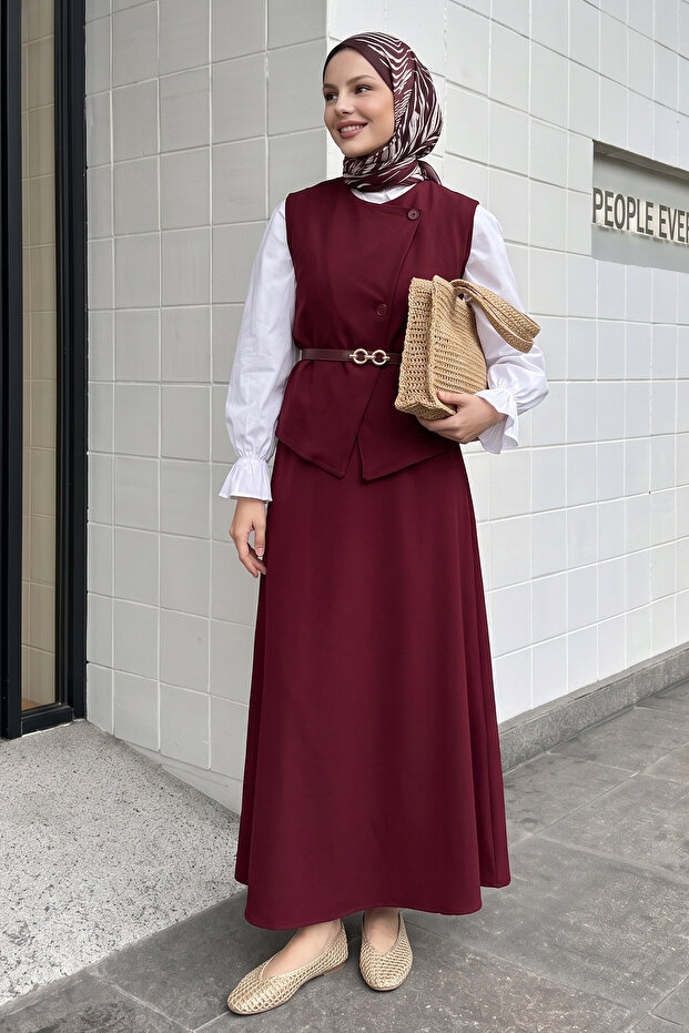 Asymmetric Vest Double Suit Burgundy