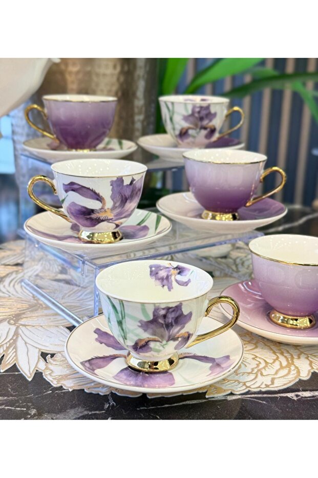 6-Piece Porcelain Purple Lavander Coffee Cup