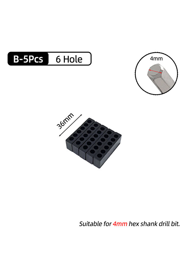 B-5Pcs 6 Hole 5Pcs Set 6/8/10/12/15 Holes 6.35mm/4mm Hex Shank Screwdriver Bit Holder Drill Bit Head