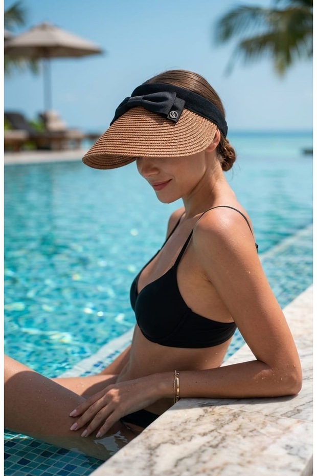 Summer Women's Ribbon Detailed Banded Straw Visor Hat