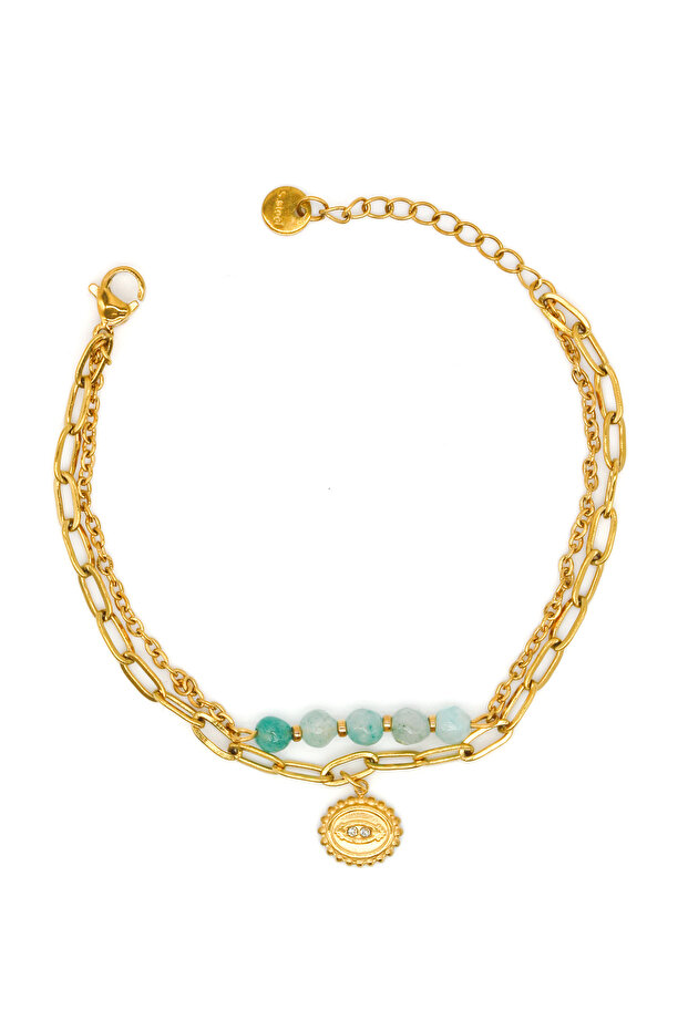 Steel Stone Eye Figured Double Combination Chain Bracelet with Natural Stones