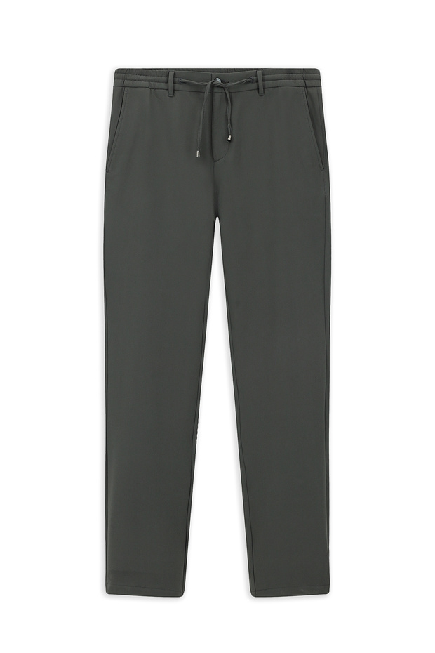 Slim Fit Elastic Waist Lace-Up Lycra Chino/Canvas Trousers