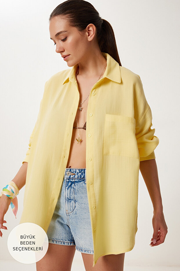 Oversize Basic Muslin Shirt Yellow Lmx0002
