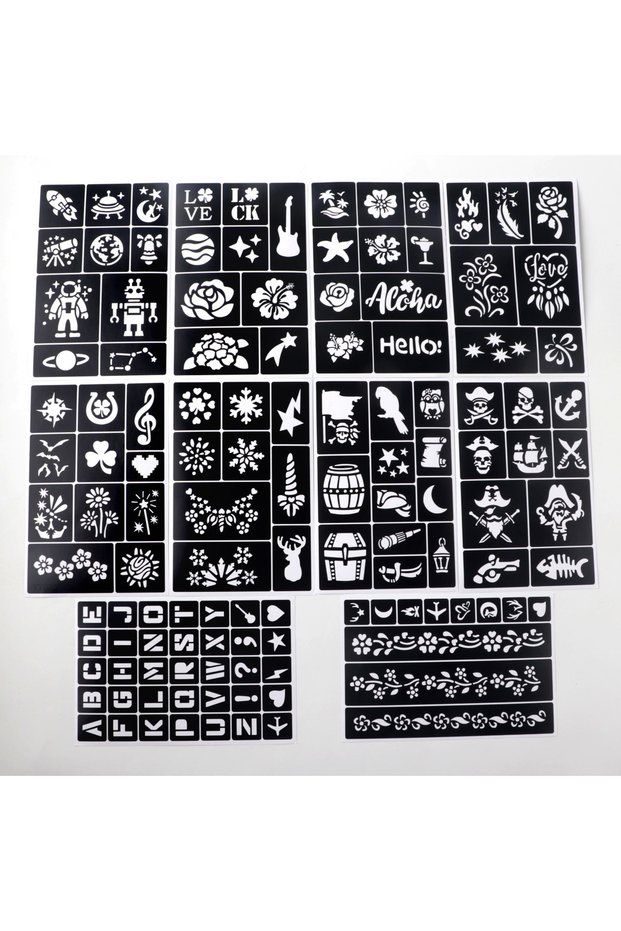 Atlas Yt1003 Temporary Tattoo Stencil Templates Set Reusable DIY Painting for Face and Body Art, Chr