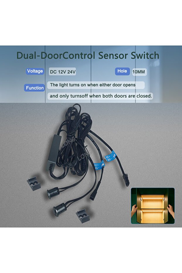 مفتاح إضاءة LED لخزانة ملابس بتحكم مزدوج للأبواب، مستشعر حث بالأشعة تحت الحمراء ذكي للأبواب مفرد/المزدوجة