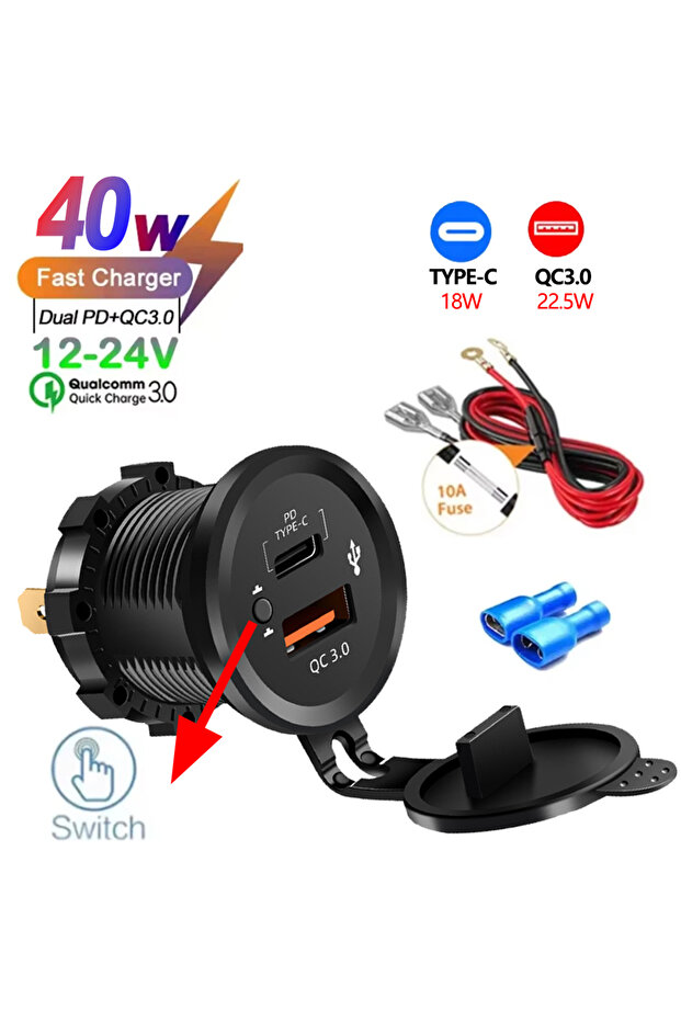1PD 1QC Swith 2/3/4 Port PD QC 3.0 USB Car Charger with Voltmeter Socket Power Outlet Adapter Waterp
