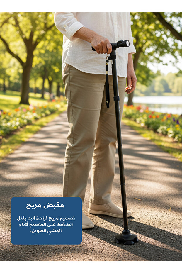 عصا مشي قابلة للطي من خمسة أقسام 🚶 ♂️ عكاز تلسكوبي قابل للتعديل مع ضوء LED لدعم كبار السن (94 سم)