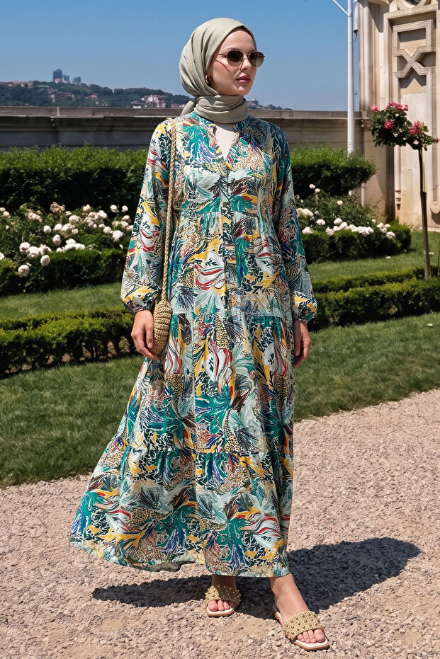Mixed Color Casual Green Viscose Dress