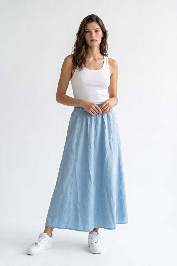Women's denim a-line midi skirt
