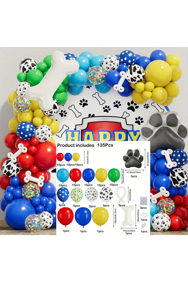 Other MULTI 135pcs Pet Dog Paw Balloon Set, with Bone Paw Printed Foil Balloons for Pet Dog Patrol T