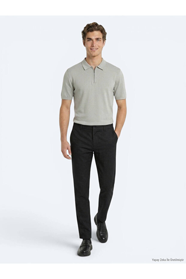 Black Woven Relaxed Fit Casual Cotton Blend Trousers
