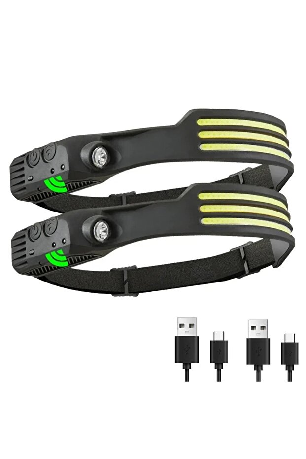2 قطعة من مصابيح الرأس القوية COB LED التعريفي المدمج بالبطارية USB القابلة لإعادة الشحن مصباح يدوي خارجي C