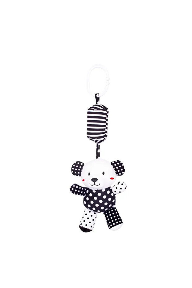 Bear Stroller Bed Hanging Bell Plush Doll Baby Infant Rattles Newborn Black White Visual Grab Abilit