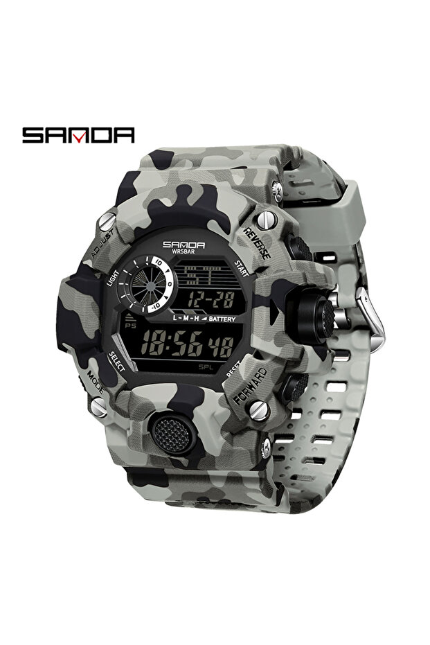 Gery Black Fashion SANDA 2183 Men's Camouflage Multi Functional Waterproof Day Night Light Calendar
