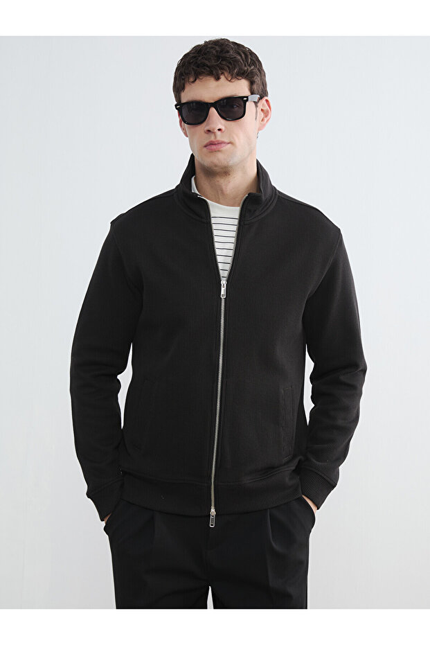 Lcw Vision Brown Mock Neck Men's Zippered Sweatshirt