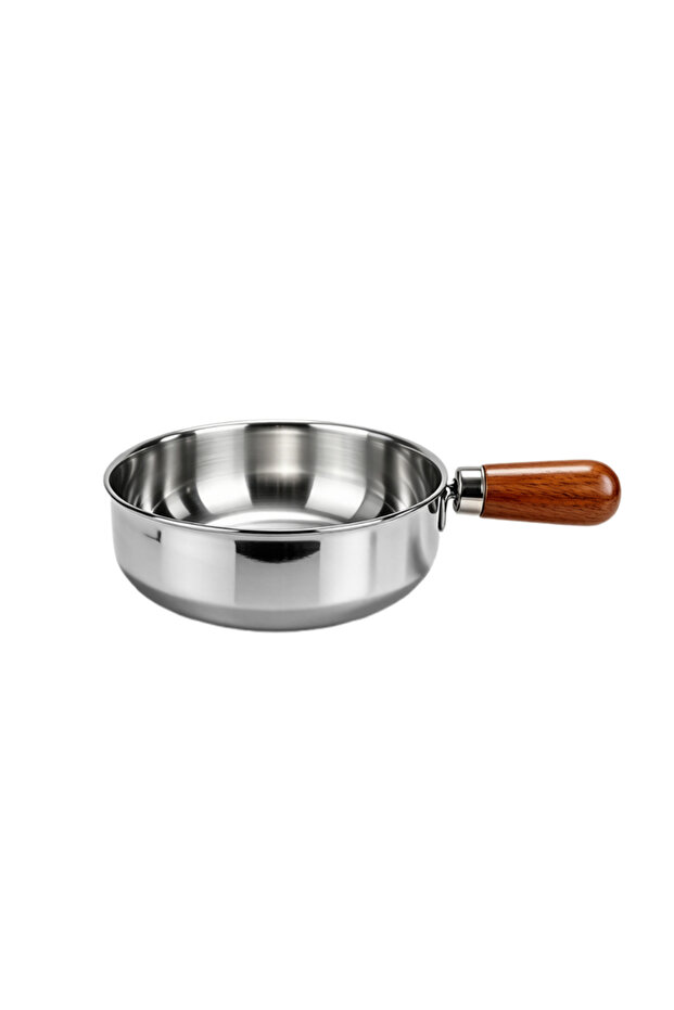 14cm 1pc Stainless Steel Pot with Heat-Resistant Wooden Handle - Induction Compatible, Non-Slip Base