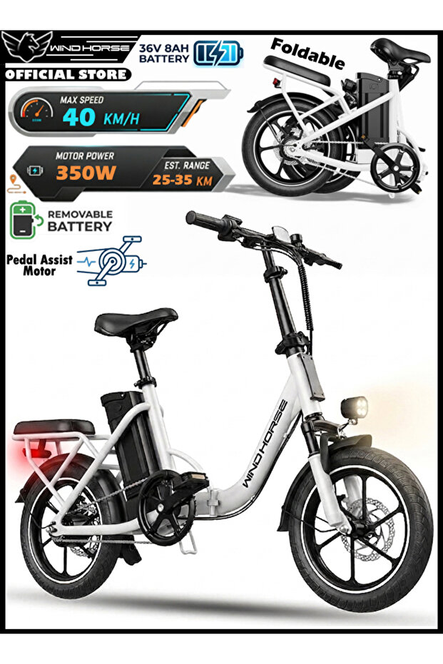 Folding Electric Bike 350W Motor 36V8AH Battery 40 KM/H Speed 25-30 KM Range Disk Brakes