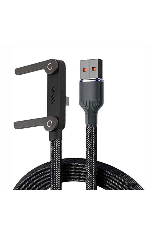 2 قطعة كابل بيانات USB A إلى Type C بقوة 65 واط، 3/1 قطعة، شحن سريع 240/65 واط، قابل للطي مع حامل، سلك بيانات 2 في 1