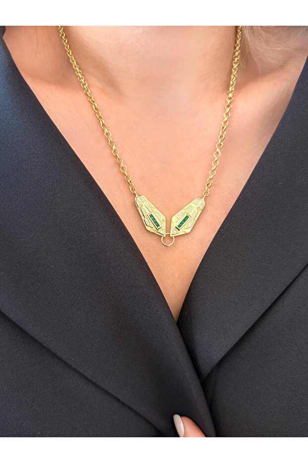 Solid Gold Zircon Stone Leyla & Serenay Necklace