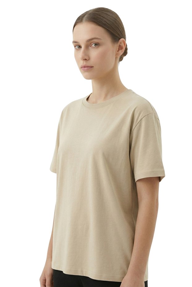Stone Color Regular Fit 100% cotton Crew Neck Women's T-shirt
