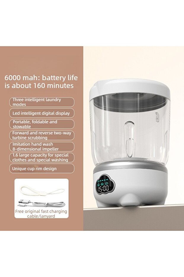 WHITE 1.6L Foldable Mini Washing Machine Portable Home Clothes Socks Underwear Cleaning Washing Mac