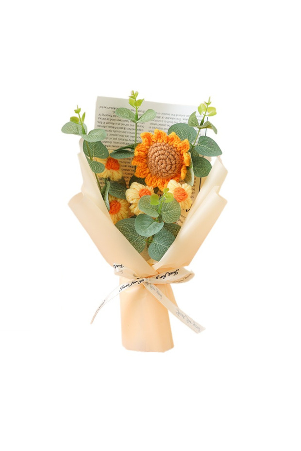 Khaki Artificial Flower Crochet Bouquet Handmade Anniversary Sunflower Daisy Bouquet Mothers Day Bir
