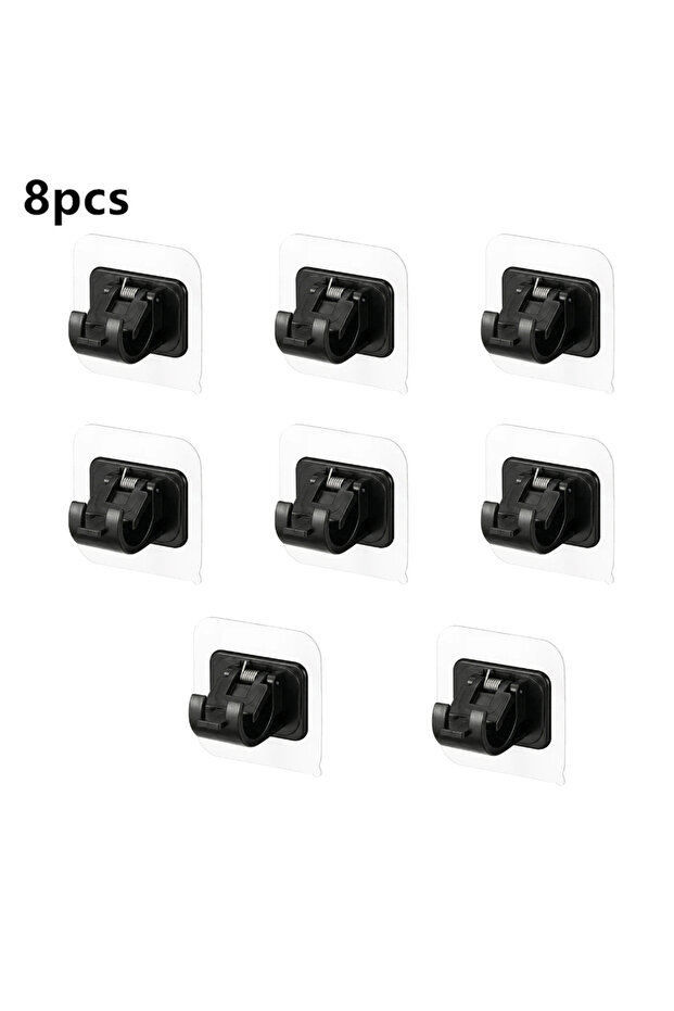 8PCS Black Set of 2/4/8 Self Adhesive Hooks Punch-free Curtain Rod Clip Hook Window Curtains Wall Ha