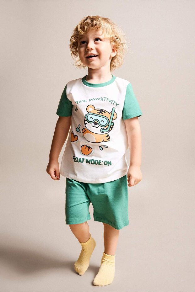 100% Cotton Printed Short-Sleeved Top, Shorts, and Bottom 2-Piece Pajama Set for Baby Boys H8217A526HS