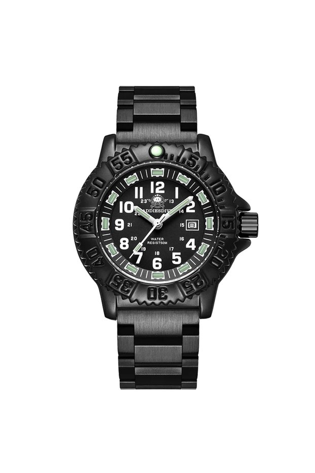 black steel ADDIESDIVE Luxury Men's Quartz Watch Outdoor Sports Luminous Tube Analog Watch 50m Water