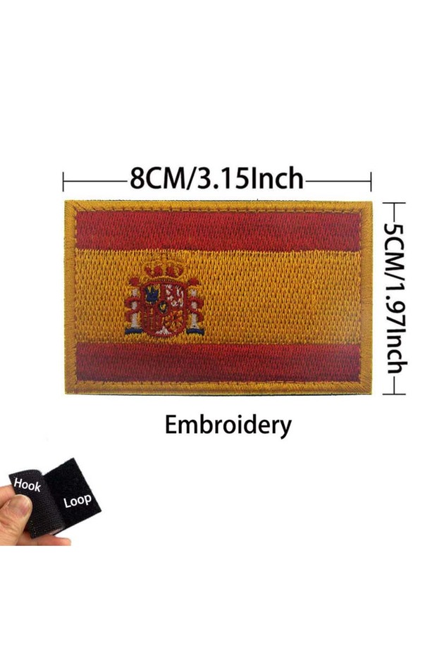 ES 18-Emb-Yellow Spanish Flag Spain Emblem Fabric Applique Embroidery, Morale Patch PVC, IR Reflective
