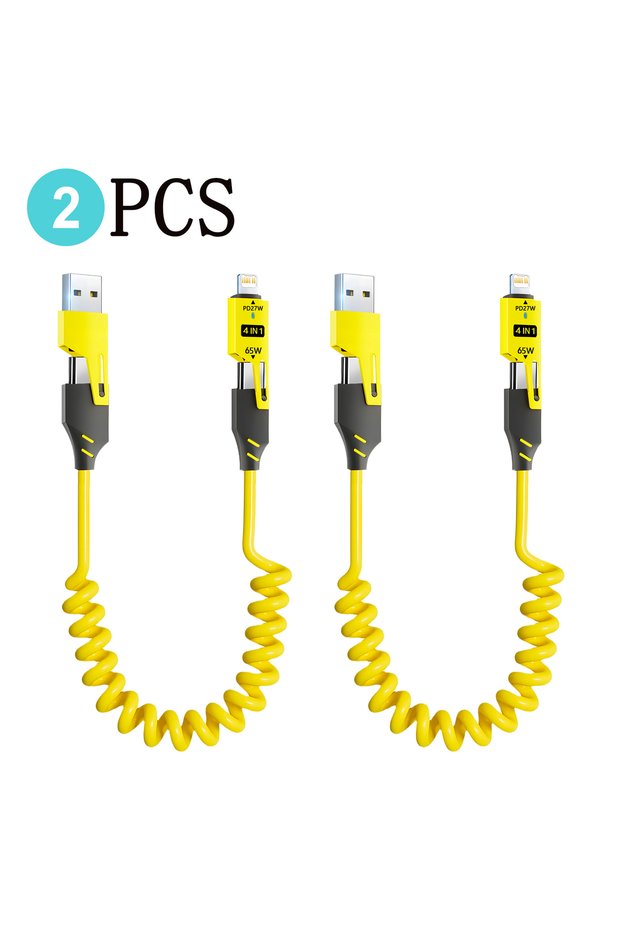 1.5m 2PCS-Yellow 1-2PCS Fast Charging Spring Data Cable 65W Retractable USB Type C Cable For Iphone