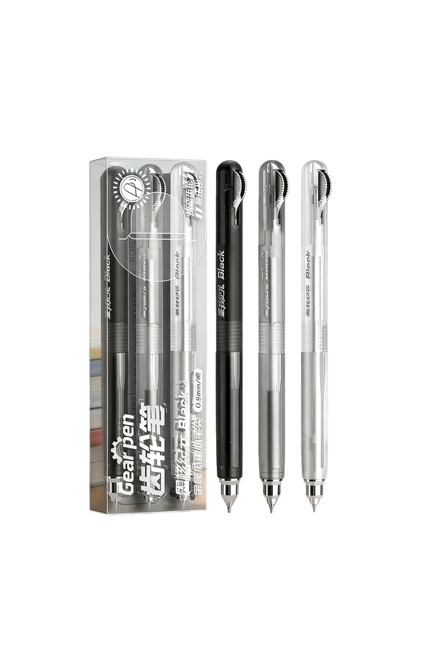 قلم حبر جاف قابل للسحب 0.5 مم بحبر أسود، تصميم A-3PCS Gear Pen Fidget Gel، للكتابة السلسة بوزن منخفض، Fidget B