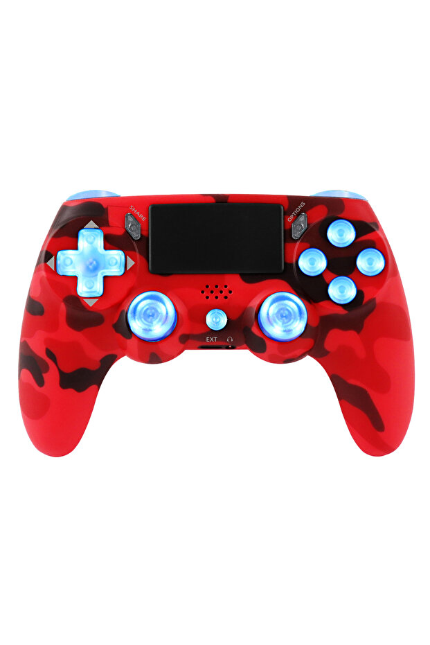 وحدة تحكم لاسلكية باللون الأحمر المموه GAMINJA P471 مع إضاءة RGB ديناميكية واهتزاز مزدوج بتقنية البلوتوث