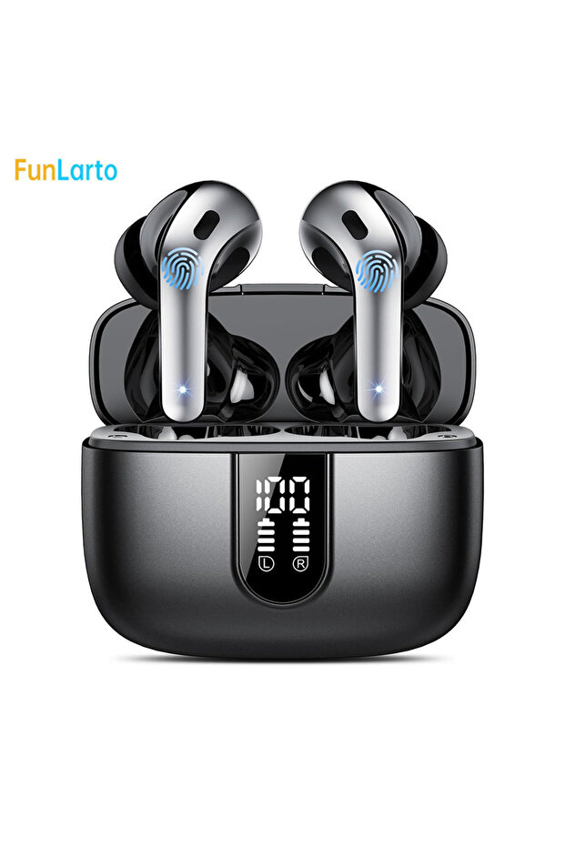 black Wireless Earphones with Bluetooth 5.3, Quad-Mic Call Noise Reduction ENC, 50H Playtimes Wirele